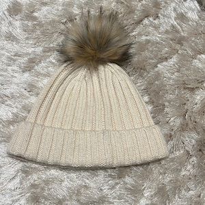 J Crew Cream Pom Pom wool hat